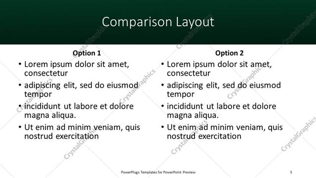 Comparison presentation slide layout