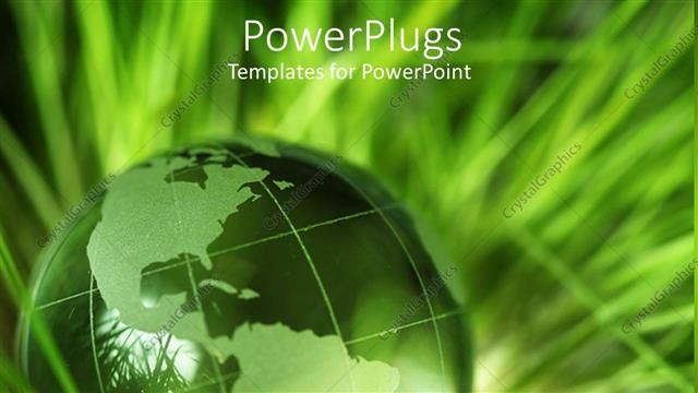  Presentation with green earth - A green colored earth globe on a pile of green grass