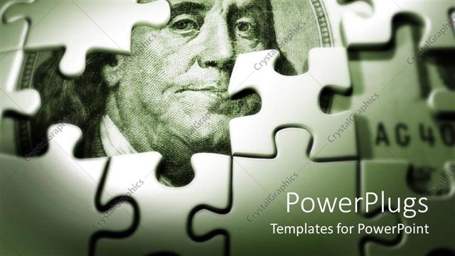  Presentation with puzzle green - Green colored puzzle pieces with a dollar bill under them