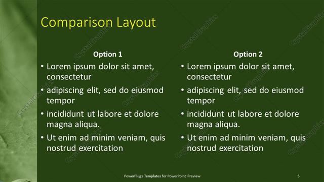 Comparison presentation slide layout