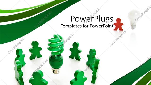  Presentation with going green - A green energy saving bulb with green human figures around it