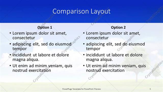 Comparison presentation slide layout