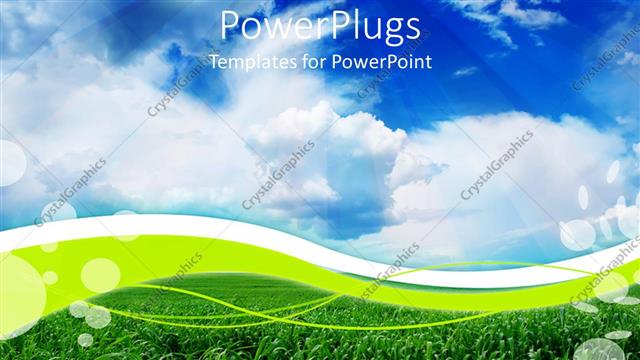  Presentation with green lines - Green field  under blue sky with white and yellow lines in background