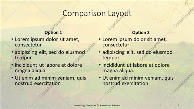 Comparison presentation slide layout