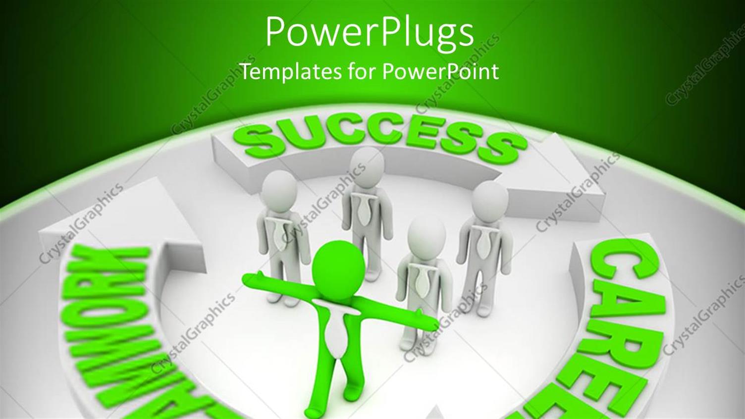 Featuring Green Figure with Arms Out Leads Group of White Figures in Neck Ties