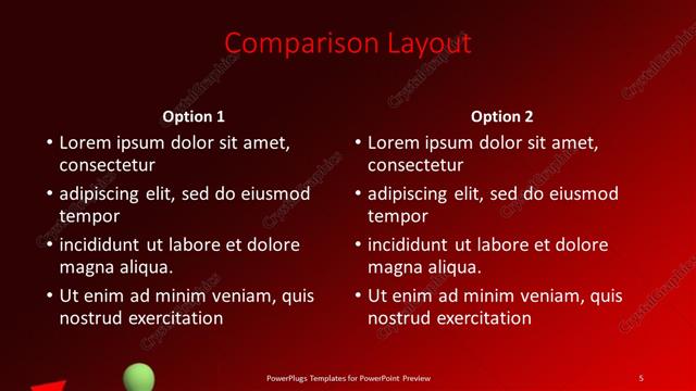 Comparison presentation slide layout