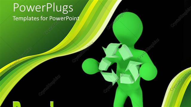  Presentation with recycle - Green figure holding recycle symbol in front of black background