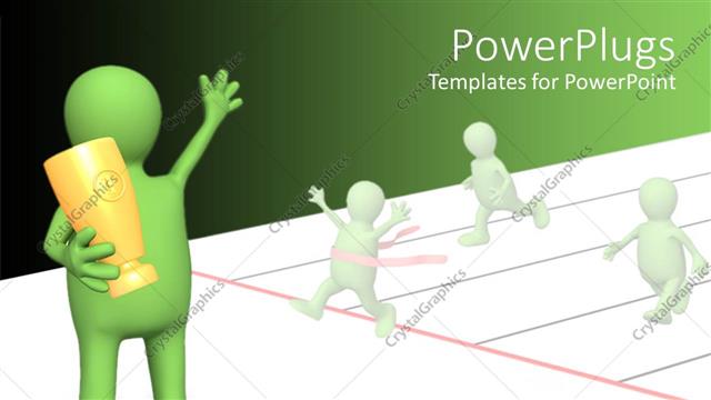  Presentation with winner cup - Green figure holds winners cup at end of race track