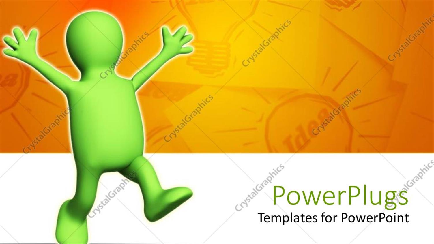 Featuring Green Figure in Victory Pose has Idea Light Bulb