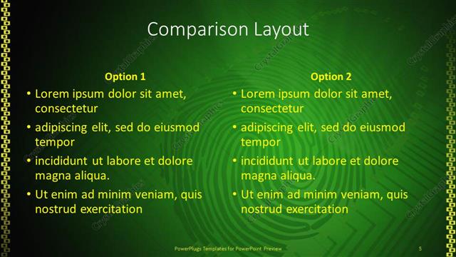 Comparison presentation slide layout