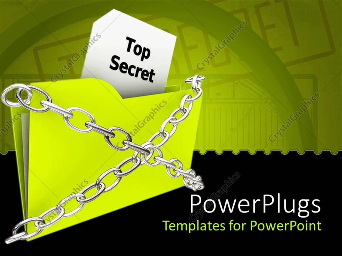 Powerpoint Template Green Folder Marked Top Secret Tied With Metallic Chains