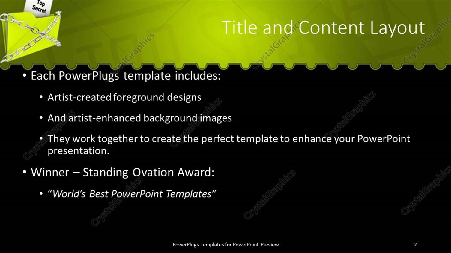 PowerPoint Template Green Folder Marked Top Secret Tied With Metallic 