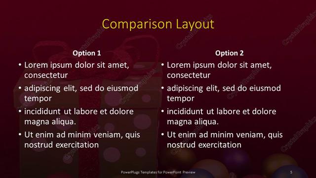 Comparison presentation slide layout