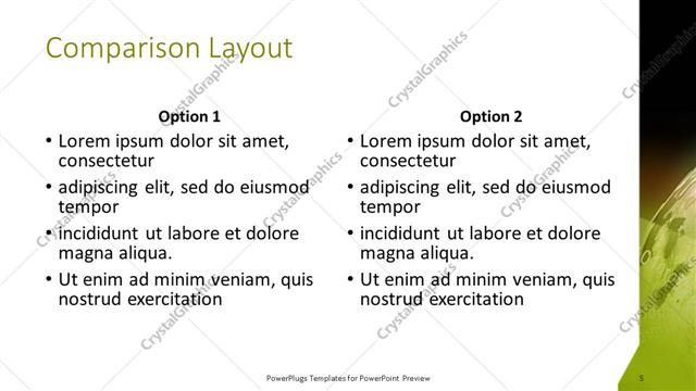 Comparison presentation slide layout
