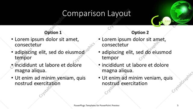 Comparison presentation slide layout