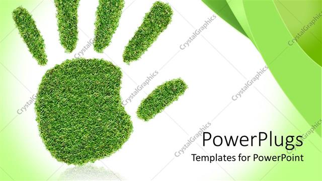  Presentation with hand print - Green grass hand print, white background