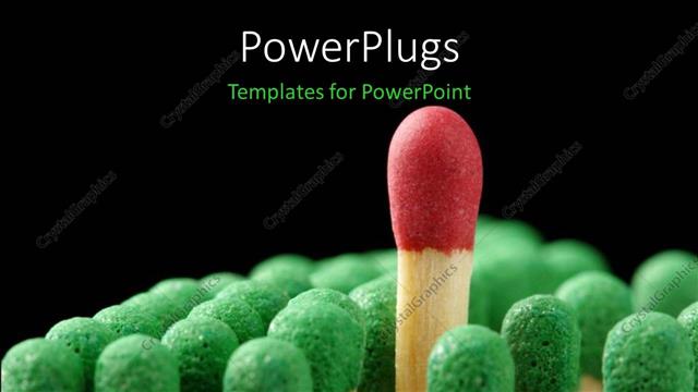  Presentation with stand - Green headed match sticks with a red one in the middle