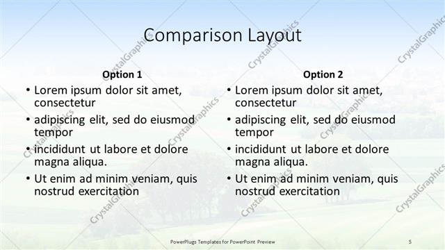 Comparison presentation slide layout