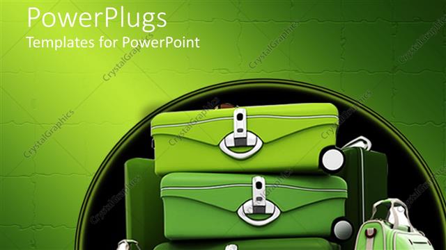  Presentation with luggage - Green luggage set stacked against green wall