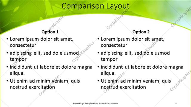 Comparison presentation slide layout