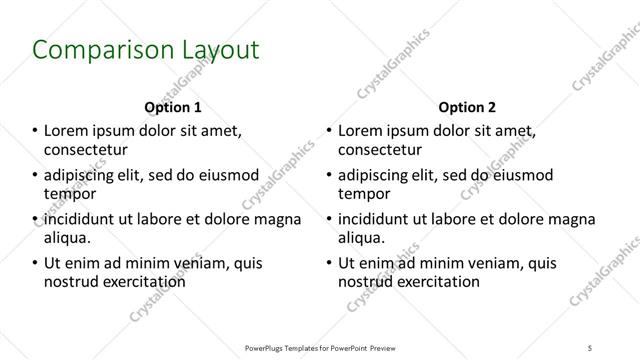 Comparison presentation slide layout