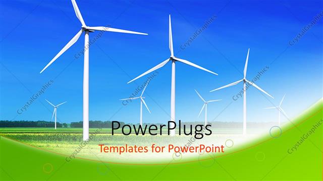  Presentation with turbine - Wind turbines lined up in large field to generate power