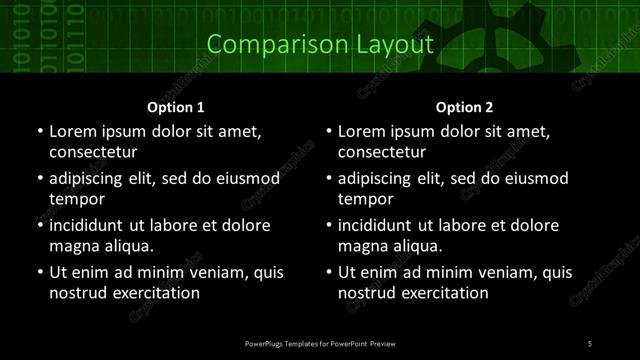 Comparison presentation slide layout