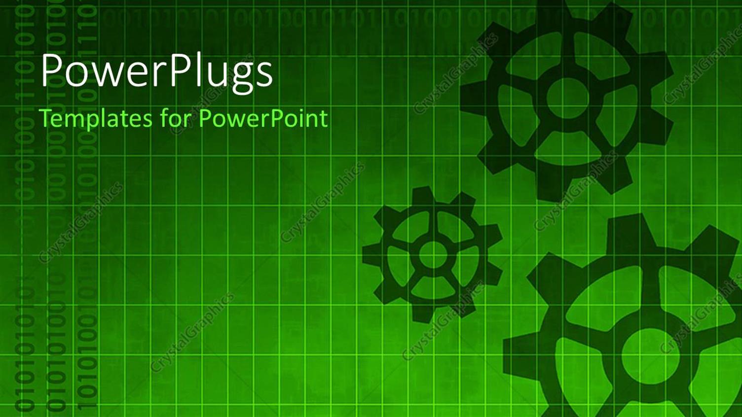 Featuring Green Mechanical Background with Gear Wheels and Digital Numbers