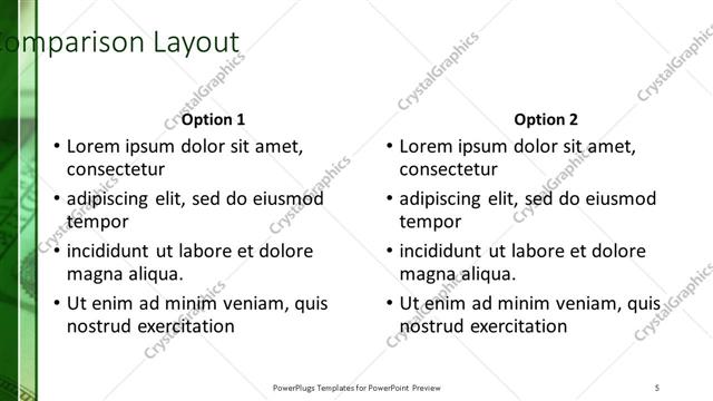 Comparison presentation slide layout