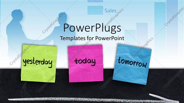  Presentation with blue flow - Green pink blue sticky notes with yesterday today tomorrow and arrow showing the time flow