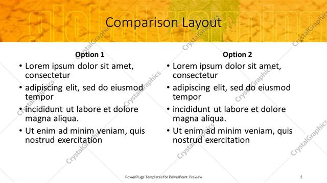 Comparison presentation slide layout