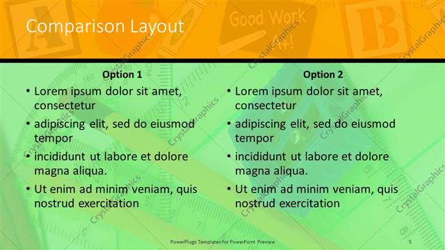 Comparison presentation slide layout
