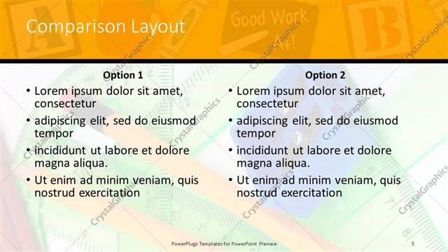 Comparison presentation slide layout