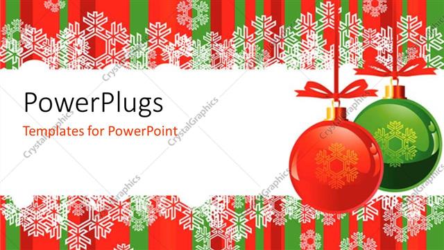  Presentation with snow flakes - Green and red Christmas ornaments over background with snow flakes