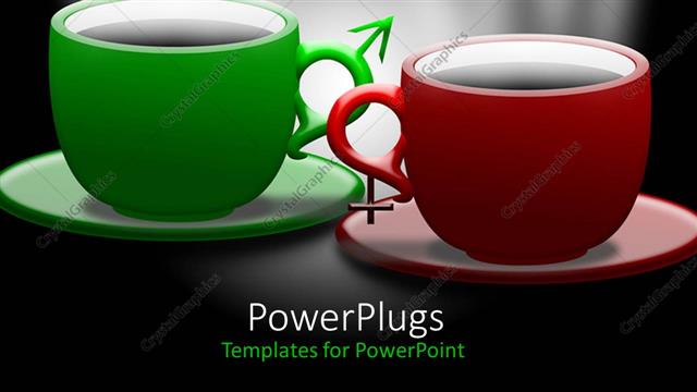 Presentation with green coffee - Green and red coffee mugs with saucer on black background