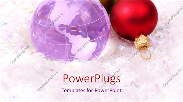  Presentation with colored dots - Green and red sparkling ornaments with globe on white background with colored dots