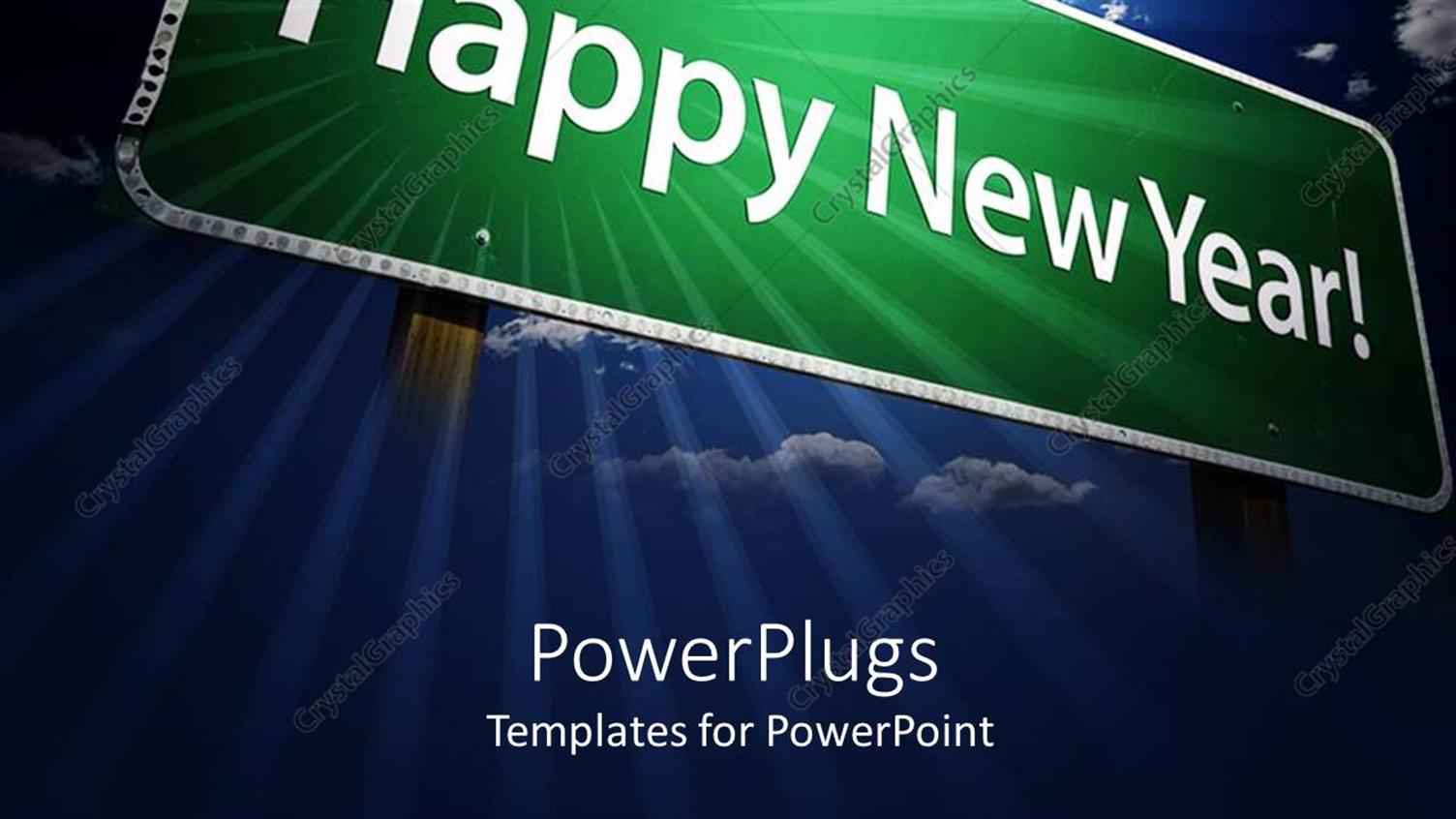 Featuring Green Sign Post with Happy New Year Words on Sky Background