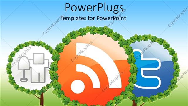 Presentation with field - Green trees with social media logos on green field