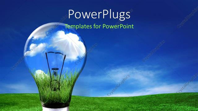  Presentation with green energy - Green vegetation with blue cloudy sky and transparent light bulb?