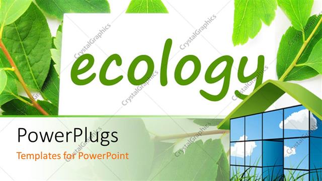  Presentation with corner - Green and white background with text ecology and 3D home at top right corner