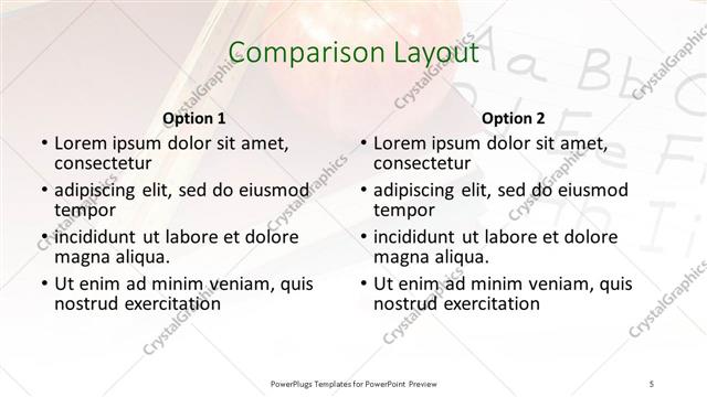 Comparison presentation slide layout