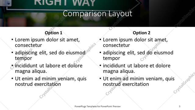 Comparison presentation slide layout