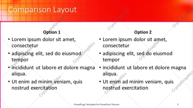 Comparison presentation slide layout