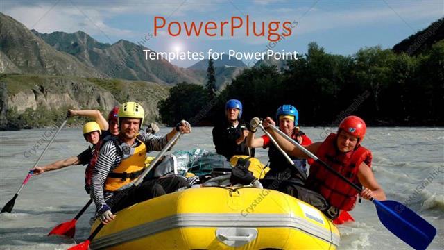  Presentation with rafting - A group of adventurers doing rafting