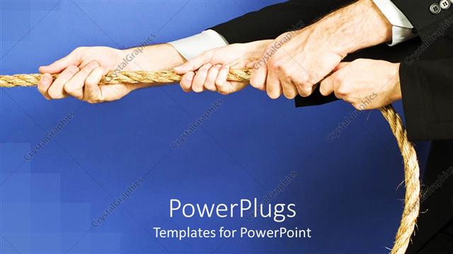  Presentation with effort - Group of arms in black suit jackets with hands holding rope, teamwork