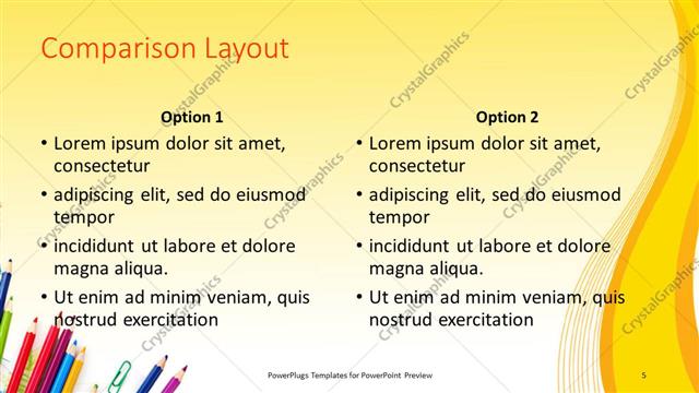Comparison presentation slide layout
