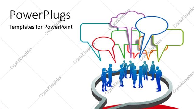  Presentation with social - Group of blue silhouettes with conversation bubbles