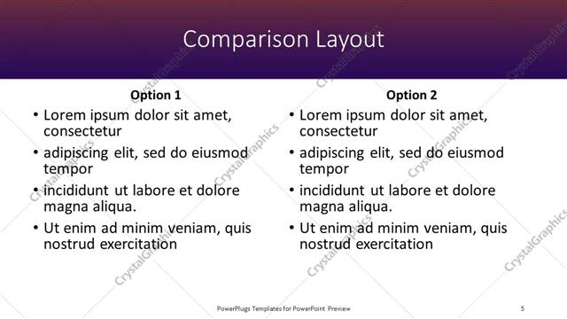 Comparison presentation slide layout