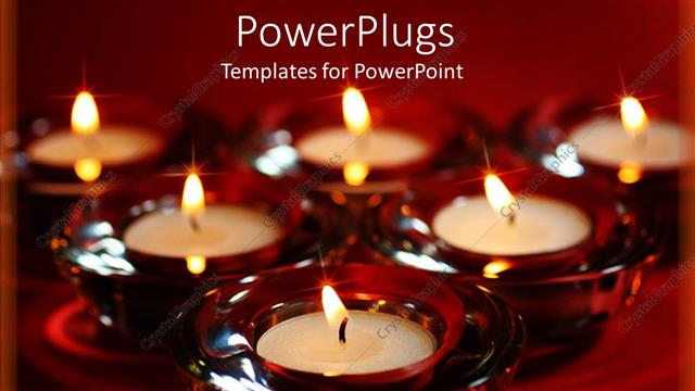  Presentation with triangle - Group of burning tea light candles and red holders arranged in triangle