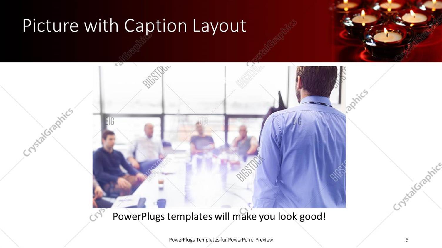 PowerPoint Template Group Of Burning Tea Light Candles And Red Holders 